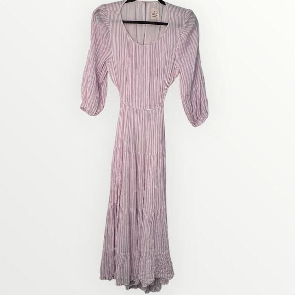 Cinq A Sept Lyle Midi Dress Cutout Striped Smocked Pale Iris Purple Size 8 Glam - Picture 2 of 16